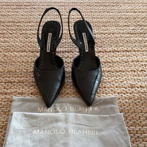 Manolo Blahnik Black Leather Slingback Heels size 40